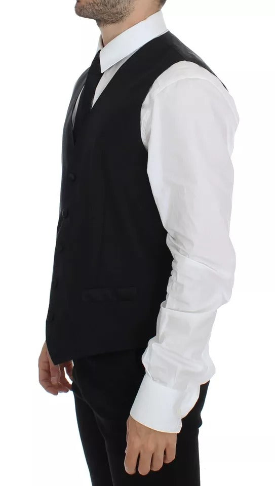 Dolce & Gabbana Schwarzes Woll-Seidenkleid, Weste, Jacke