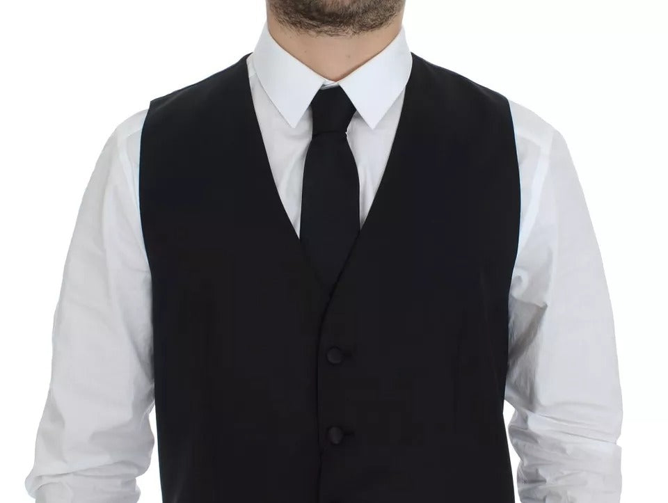 Dolce & Gabbana Schwarzes Woll-Seidenkleid, Weste, Jacke