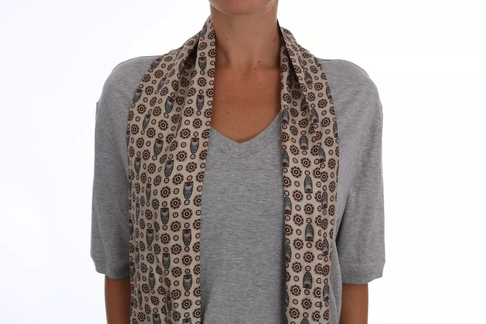 Tricou Dolce & Gabbana gri din bumbac cu eșarfă de mătase și bufniță