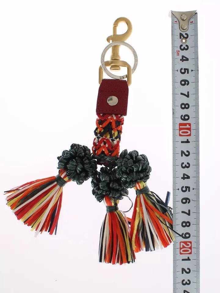 Breloc Dolce & Gabbana cu lanț de identificare din piele rafie multicoloră