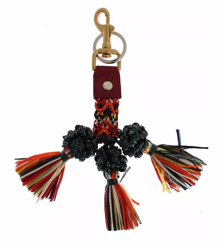 Breloc Dolce & Gabbana cu lanț de identificare din piele rafie multicoloră