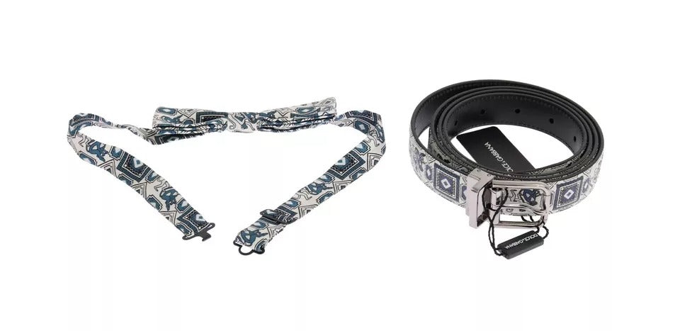 Set cadou Dolce & Gabbana curea din piele și papion din mătase albă și albastră