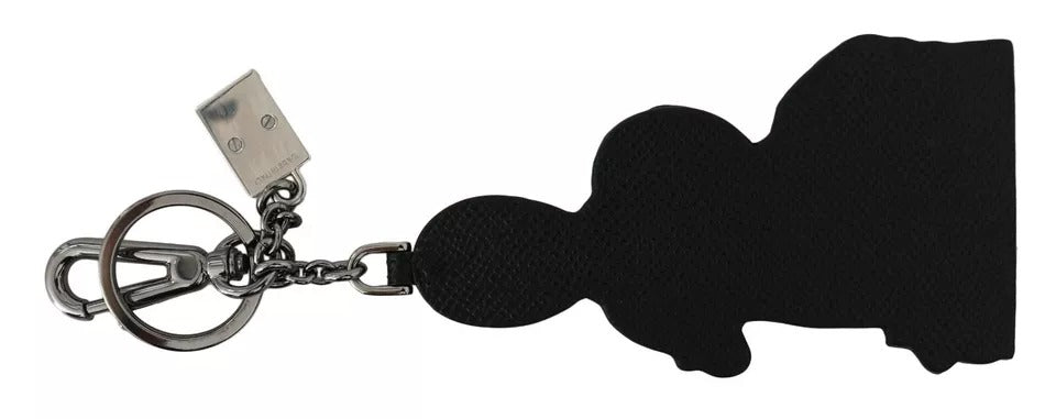 Breloc Dolce & Gabbana din piele argintie cu insignă cu logo Dominico Stefano #DGFAMILY
