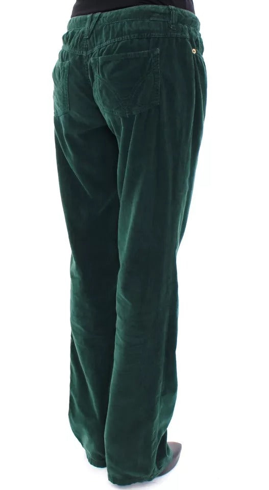 Pantaloni SLIMMY Fit din catifea reiată verde din bumbac Dolce & Gabbana