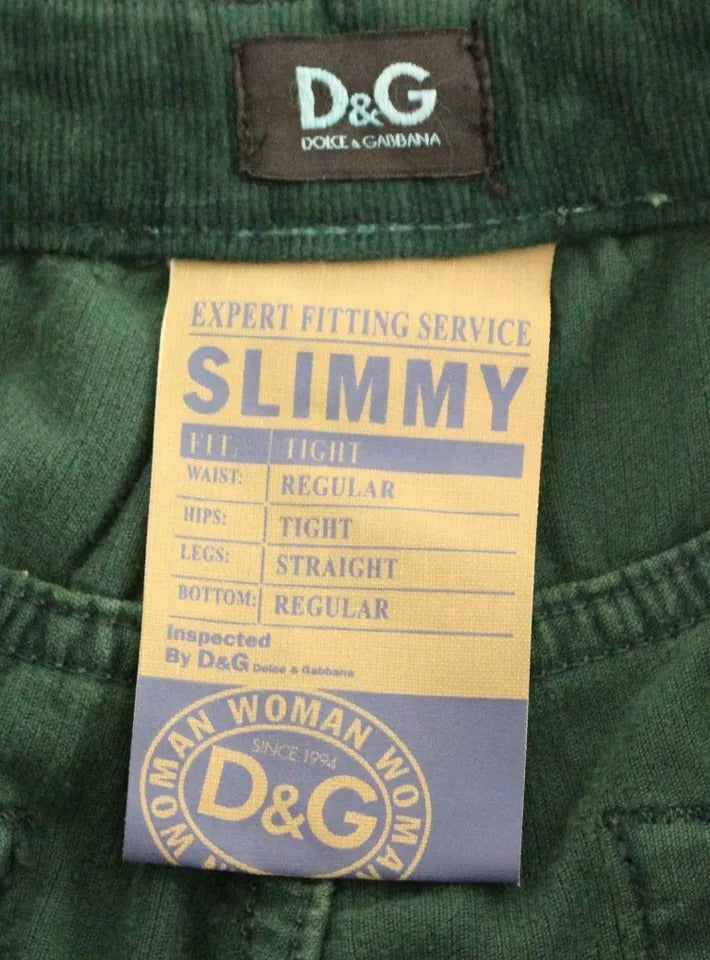 Pantaloni SLIMMY Fit din catifea reiată verde din bumbac Dolce & Gabbana