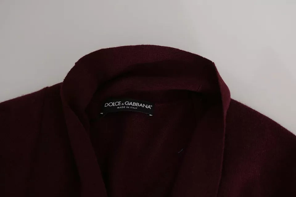 Dolce & Gabbana Bordeauxfarbener Cardigan-Pullover aus Kaschmir mit Krone