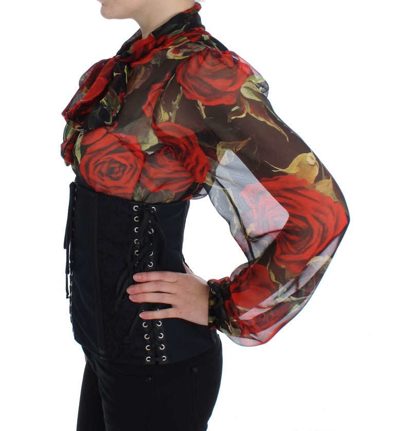 Dolce & Gabbana – Eleganter Korsettgürtel aus schwarzem Brokat mit Blumenmuster