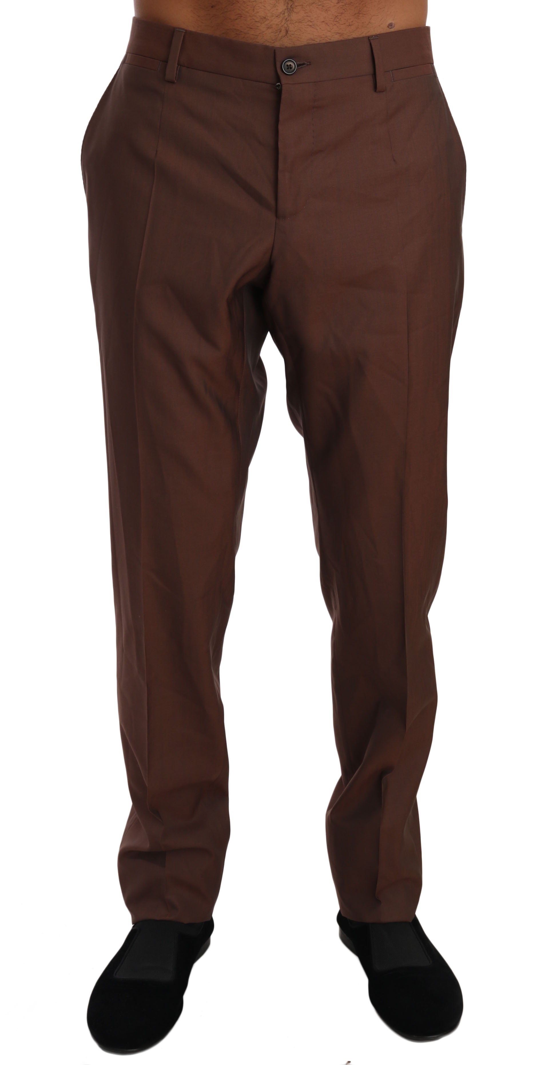 Pantaloni eleganți Dolce & Gabbana din lână și mătase maro