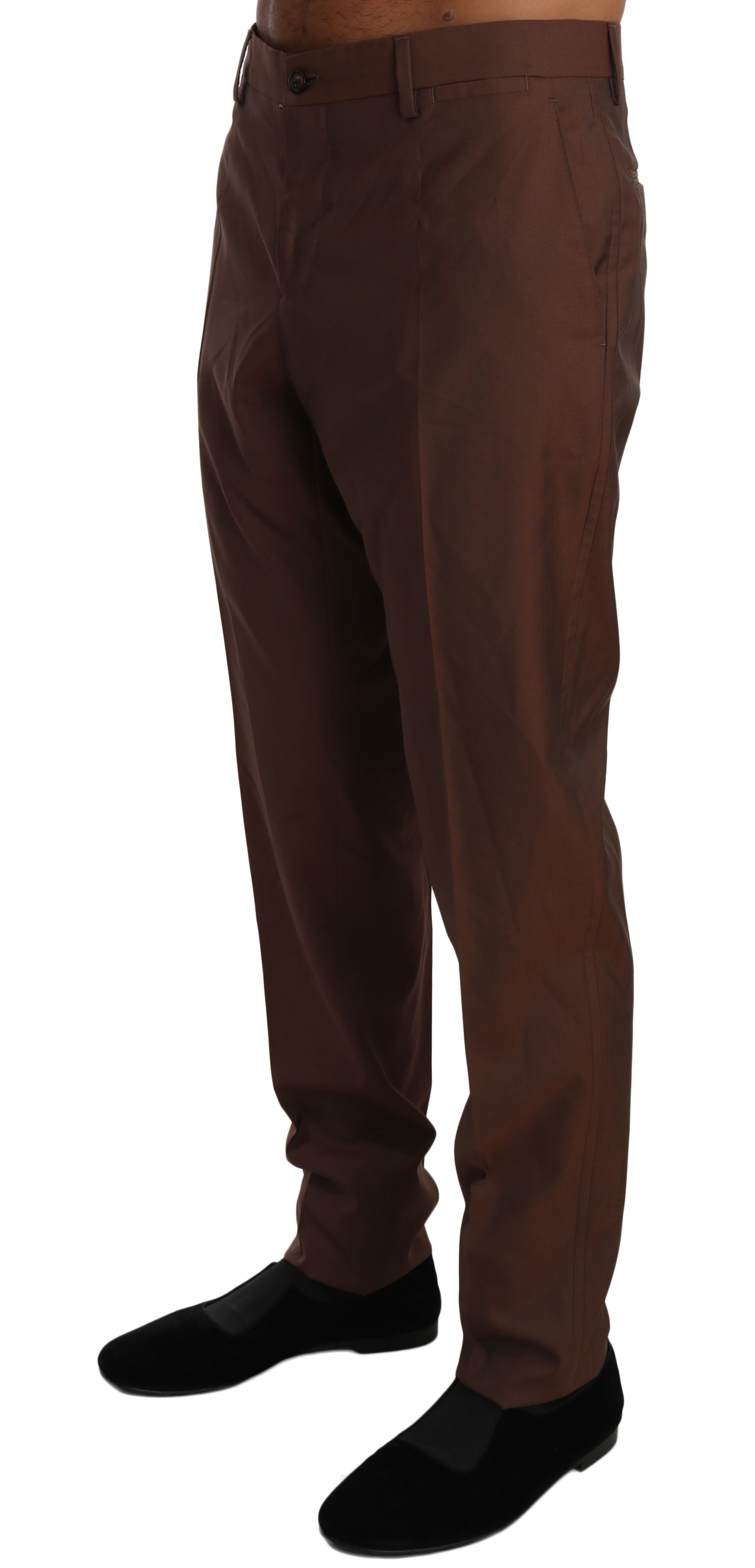 Pantaloni eleganți Dolce & Gabbana din lână și mătase maro