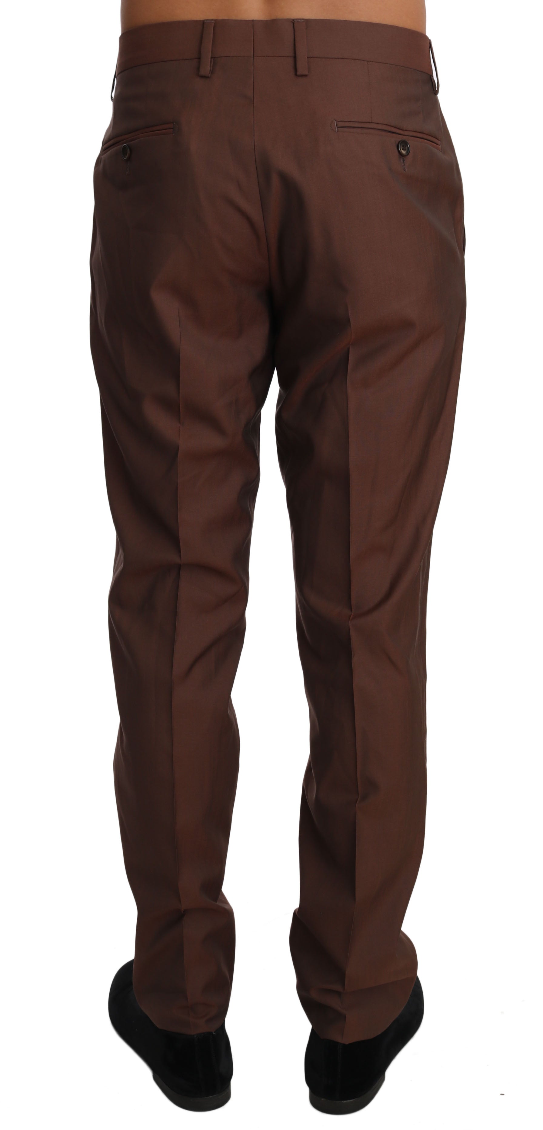 Pantaloni eleganți Dolce & Gabbana din lână și mătase maro