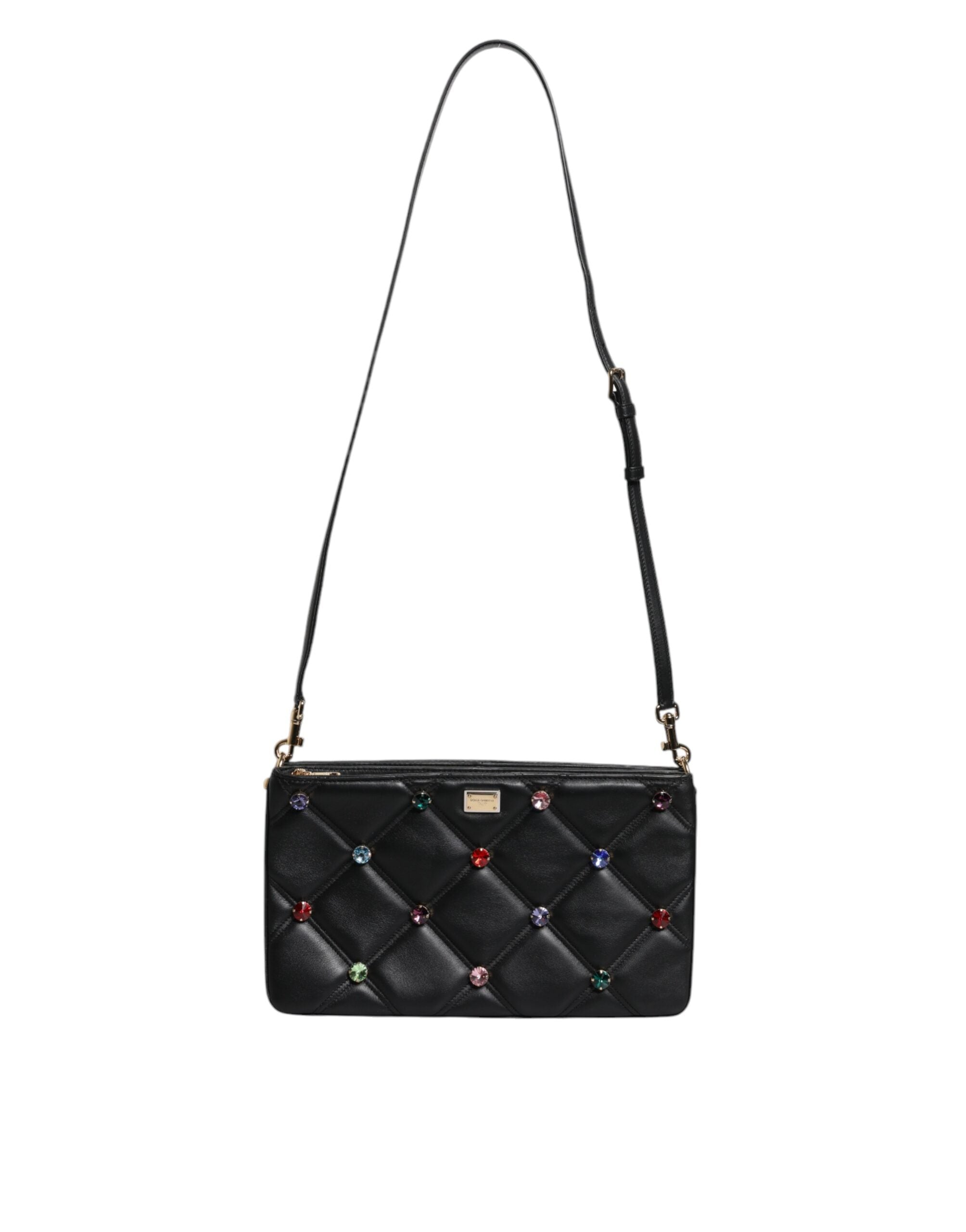 Geantă de umăr Dolce & Gabbana din piele neagră cu logo și cristale