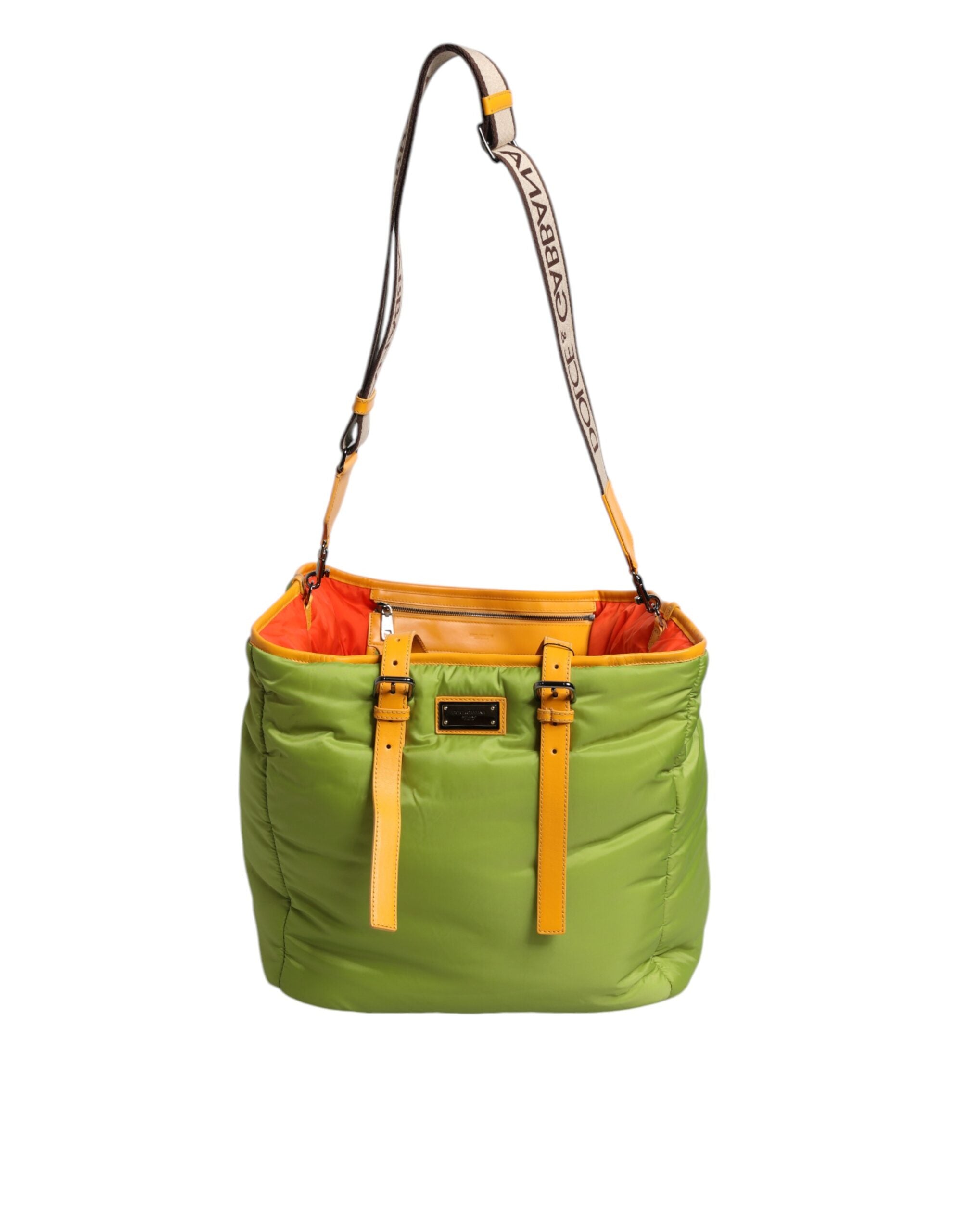 Dolce & Gabbana – Grüne, gepolsterte Umhängetasche aus Nylon mit Logo-Schild