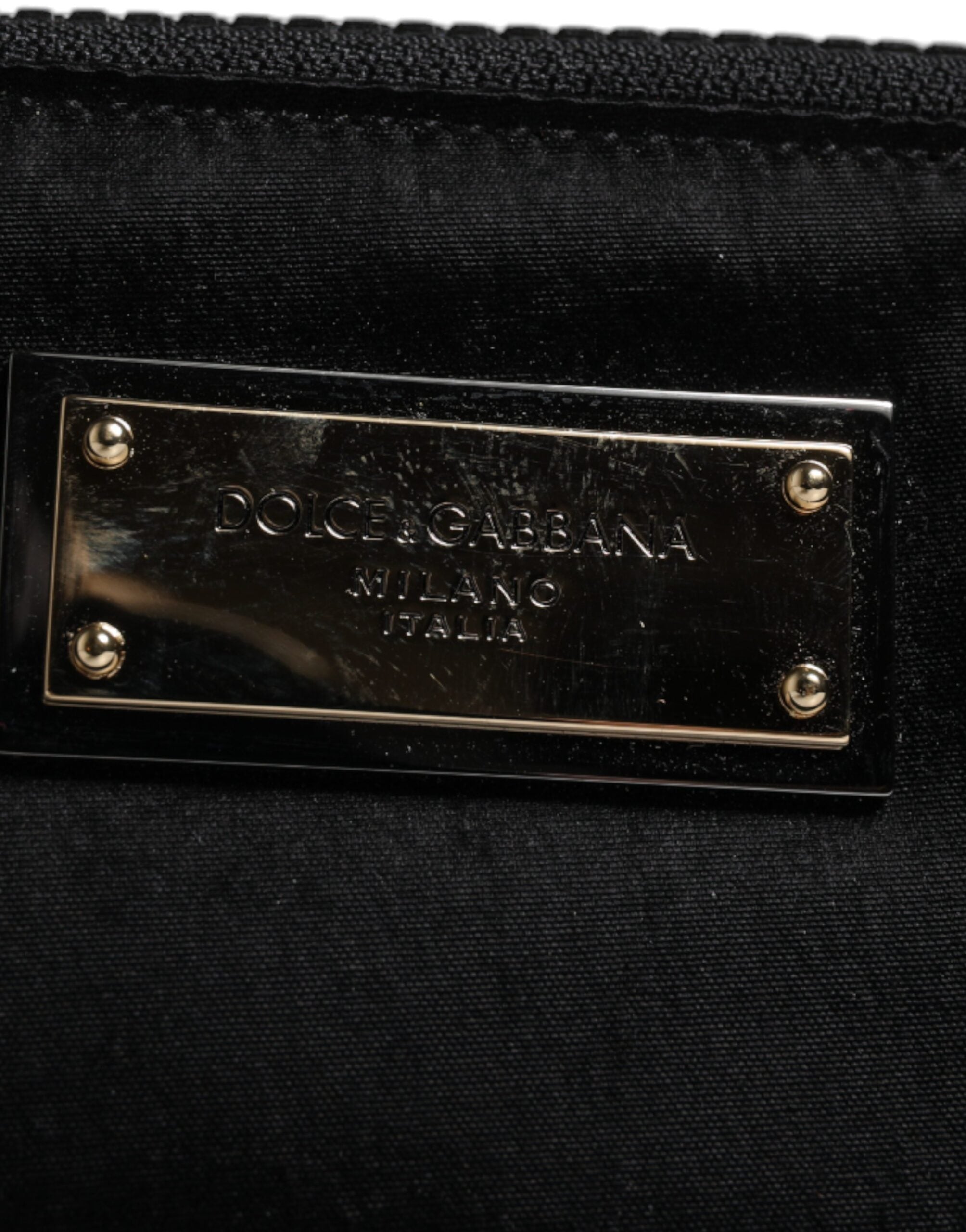 Geantă tip poșetă Dolce & Gabbana neagră din nailon cu placă cu logo