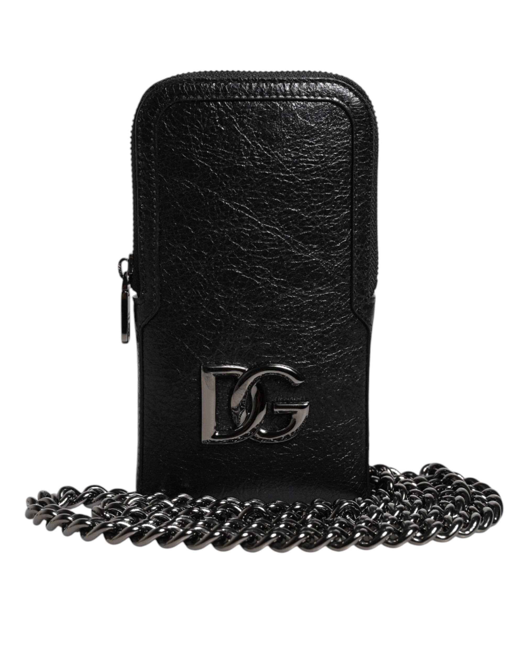 Geantă de telefon Dolce & Gabbana din piele neagră cu lanț crossbody