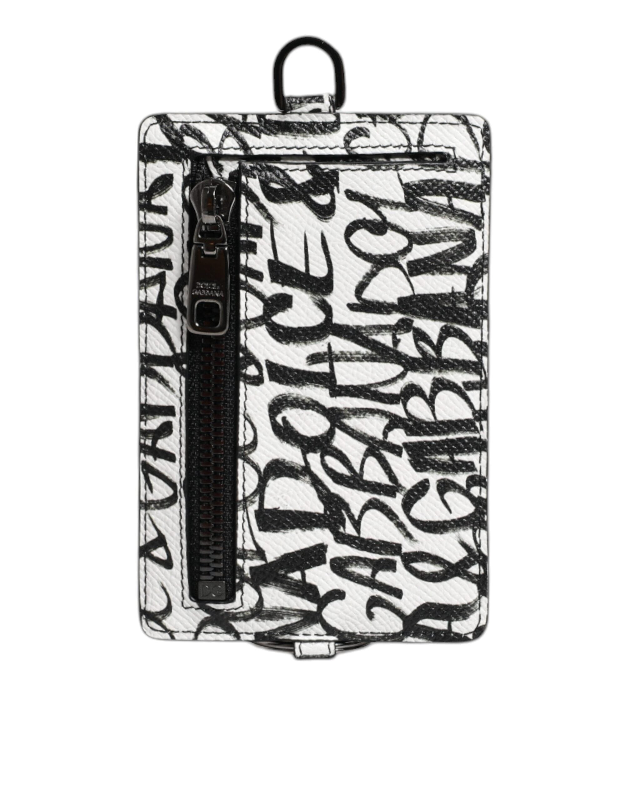 Dolce & Gabbana – Kartenetui aus weißem Leder mit Lanyard und Logo-Print