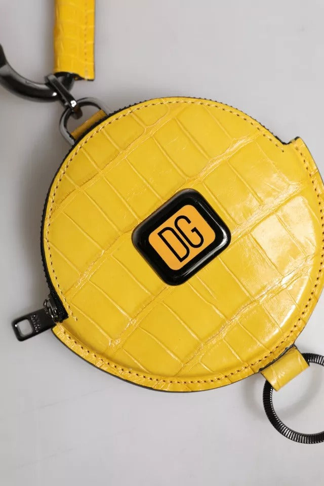 Portofel rotund galben din piele Dolce & Gabbana cu logo DG și șnur