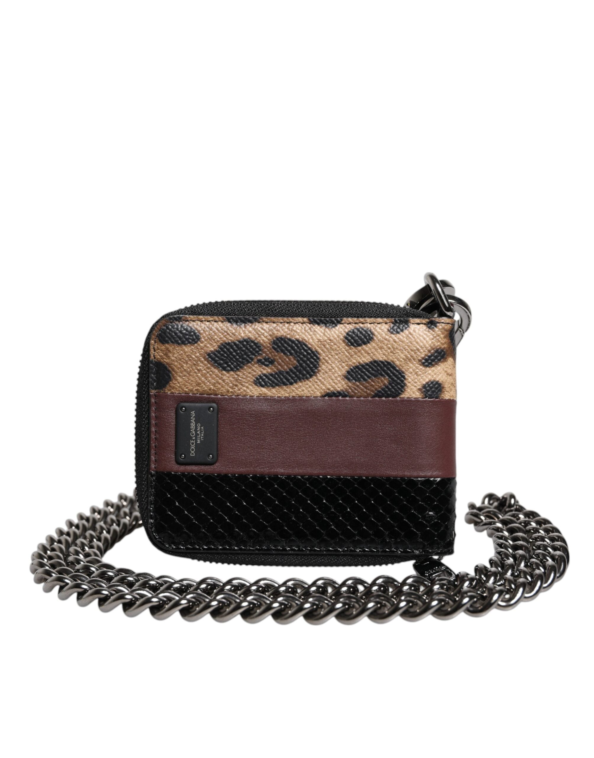 Dolce & Gabbana Mehrfarbiges DG-Kartenetui aus Leopardenleder