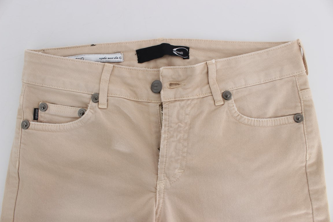 Blugi Cavalli bej din bumbac elastic slim fit