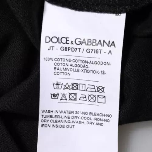 Tricou Dolce & Gabbana cu guler rotund din bumbac și imprimeu cu logo negru
