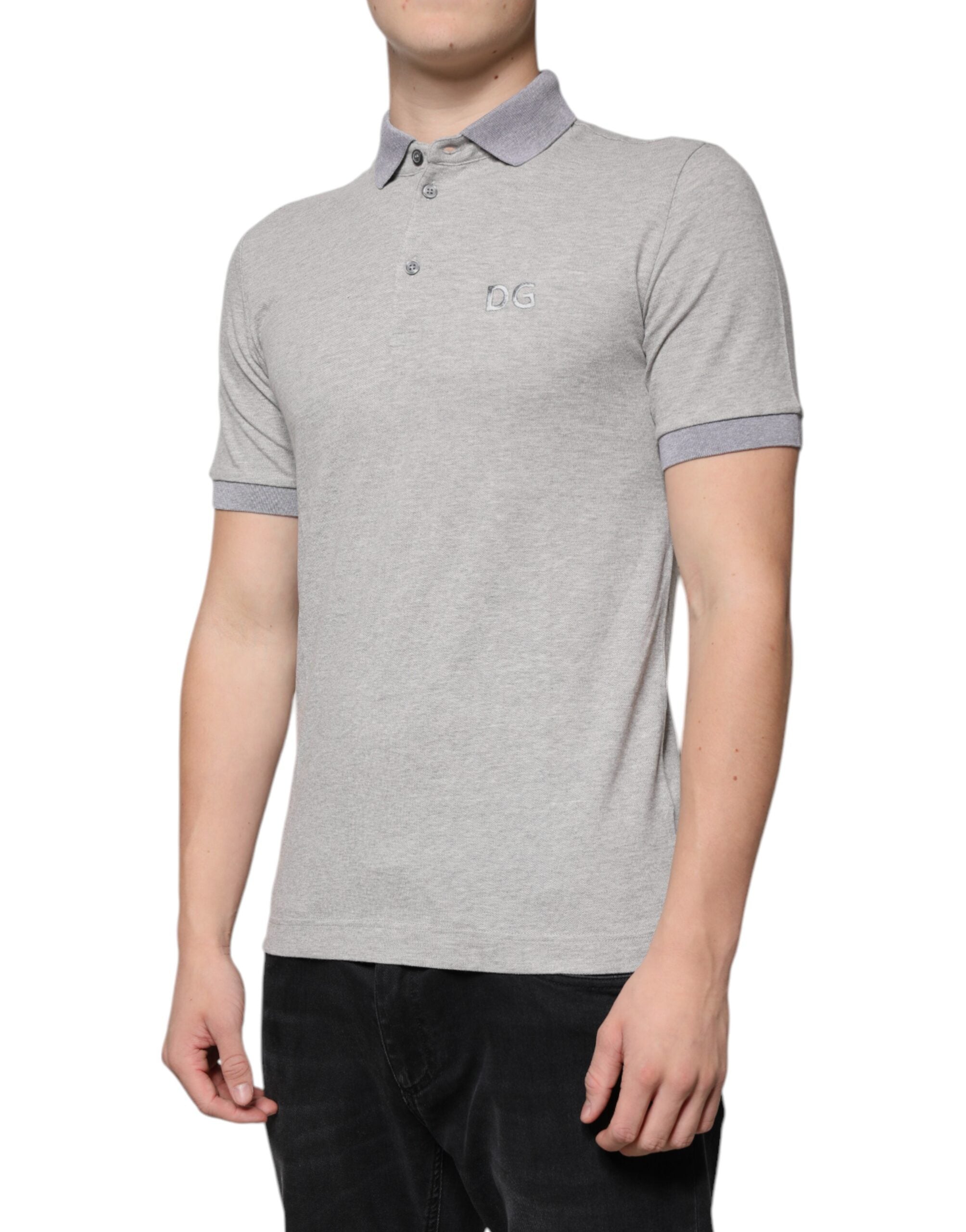 Dolce & Gabbana Tricou polo gri cu guler și mânecă scurtă pentru bărbați