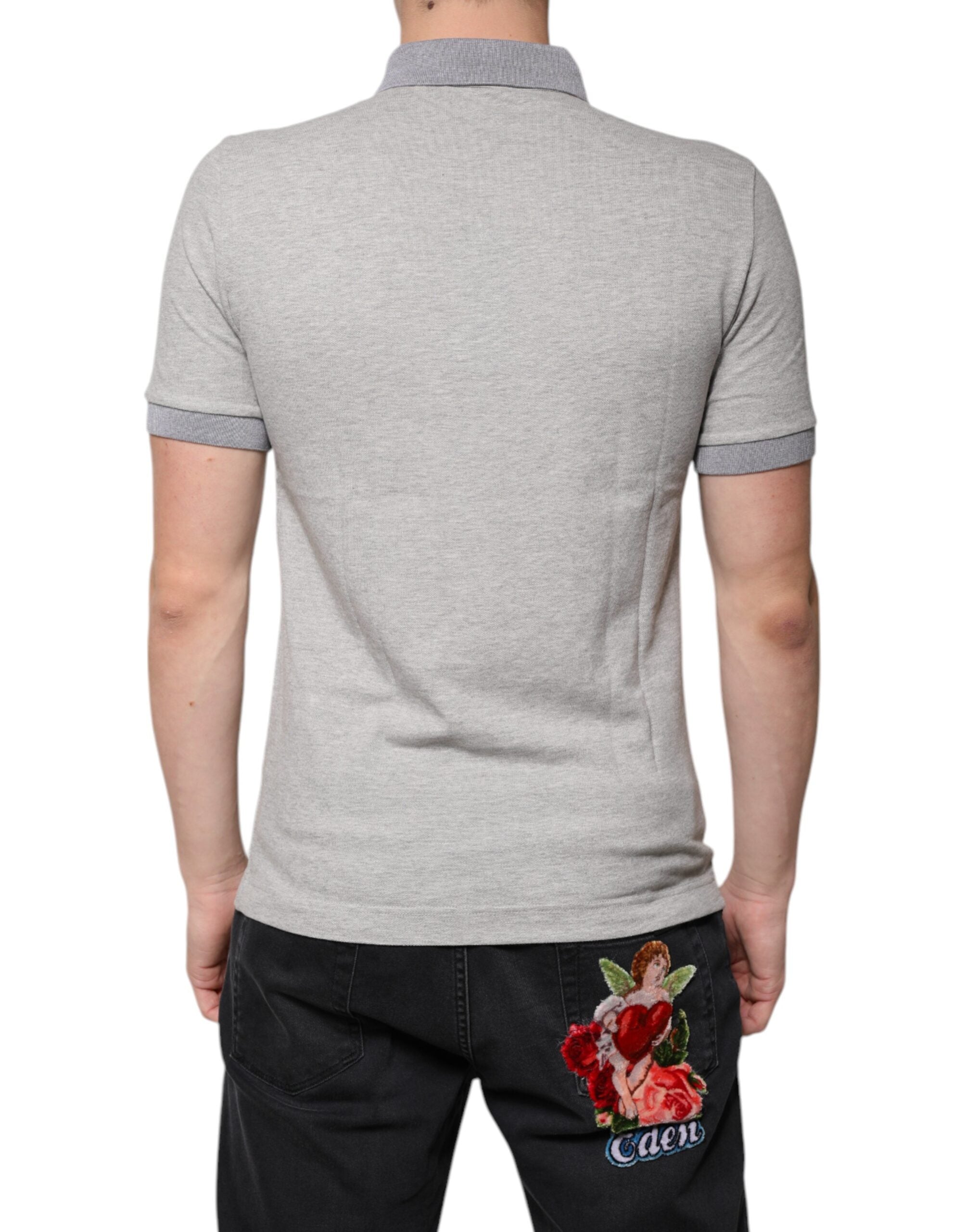 Dolce & Gabbana Tricou polo gri cu guler și mânecă scurtă pentru bărbați