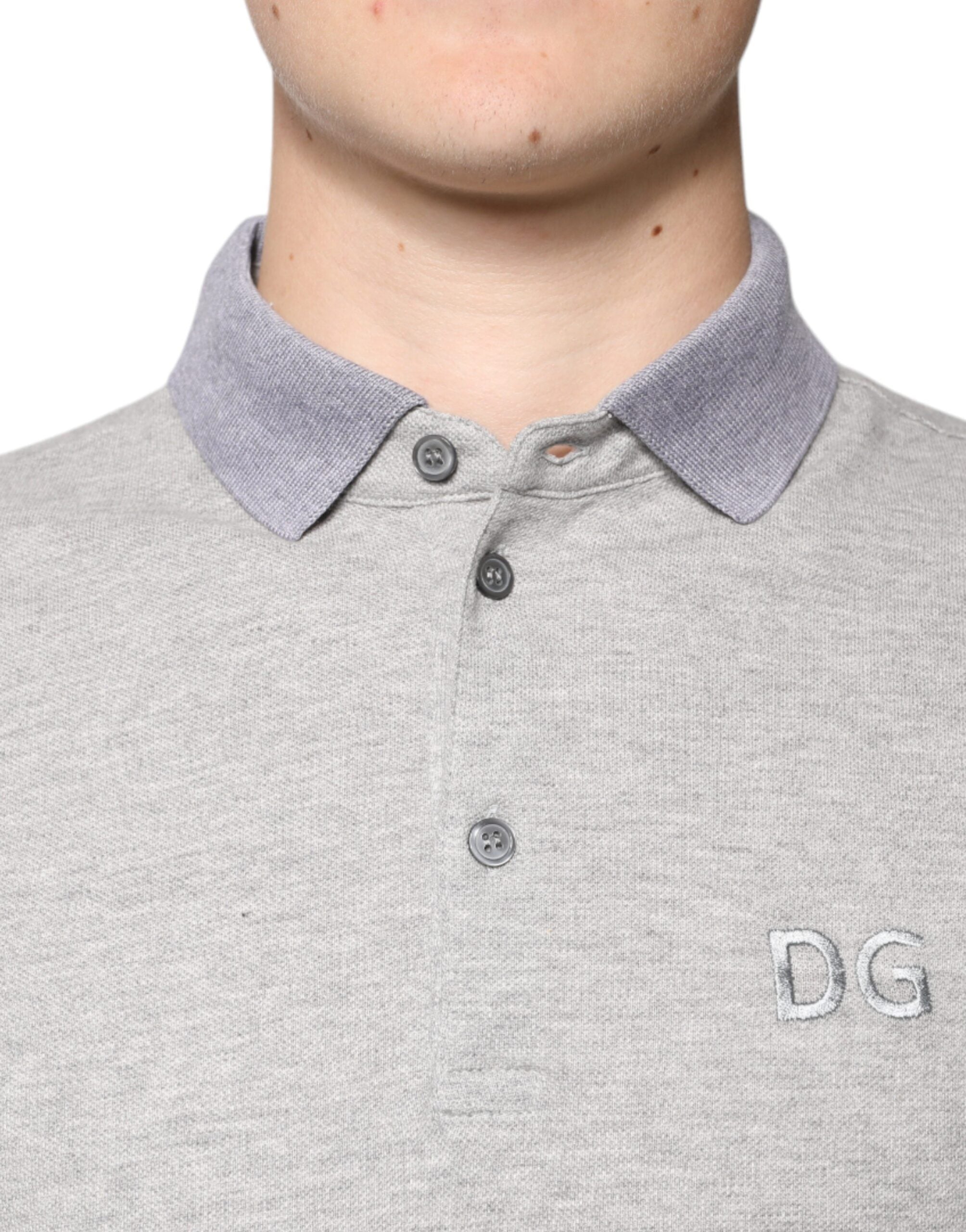 Dolce & Gabbana Tricou polo gri cu guler și mânecă scurtă pentru bărbați