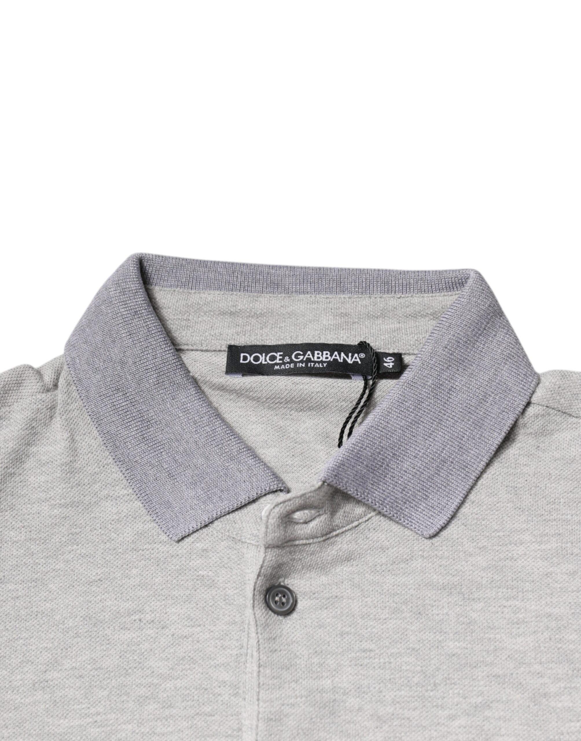 Dolce & Gabbana Tricou polo gri cu guler și mânecă scurtă pentru bărbați