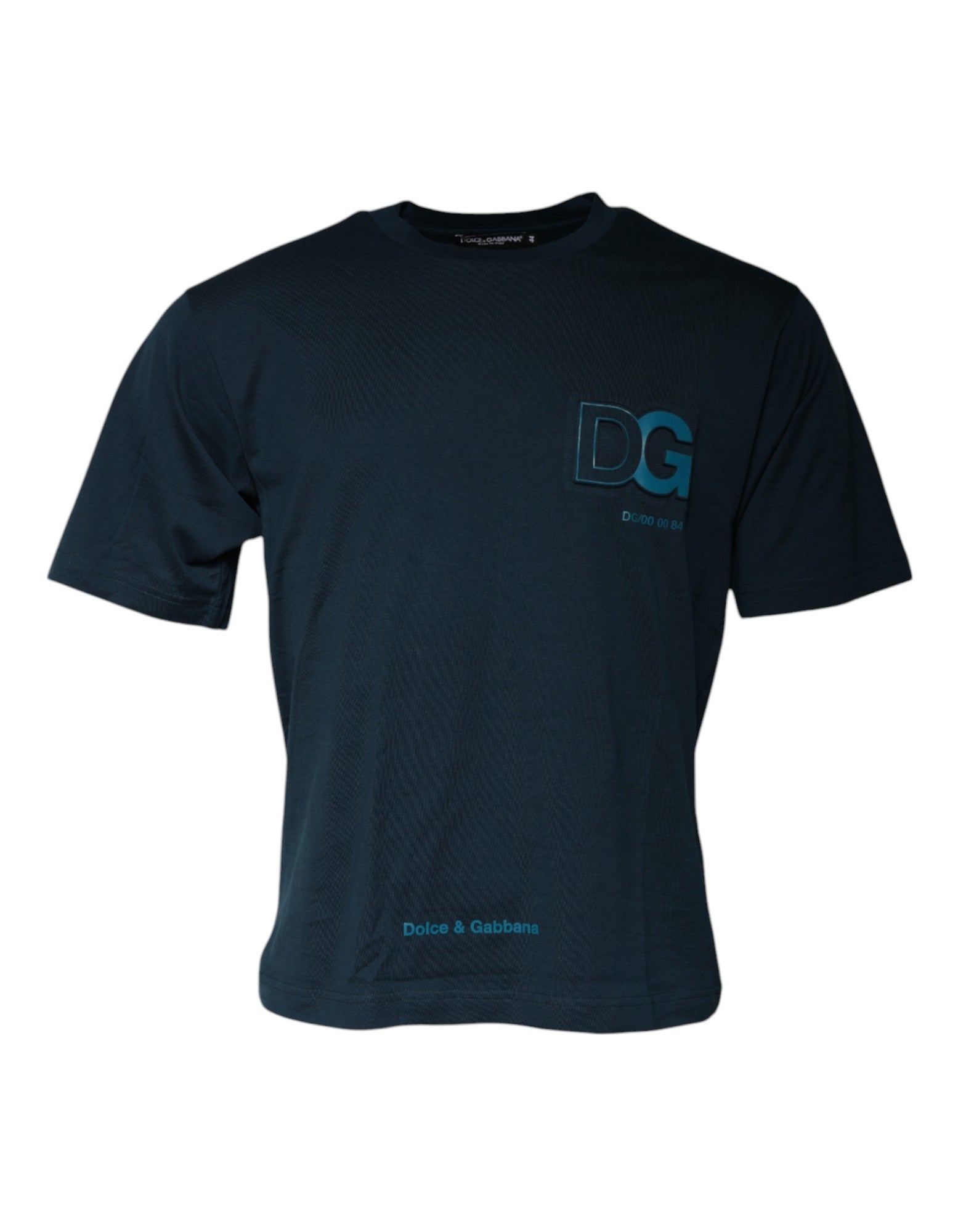 Tricou Dolce & Gabbana cu mânecă scurtă și guler rotund și logo albastru
