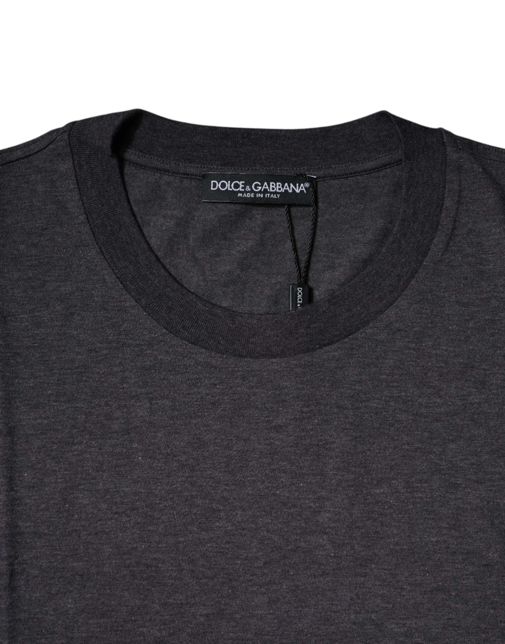 Tricou Dolce & Gabbana gri închis cu guler rotund și mânecă scurtă