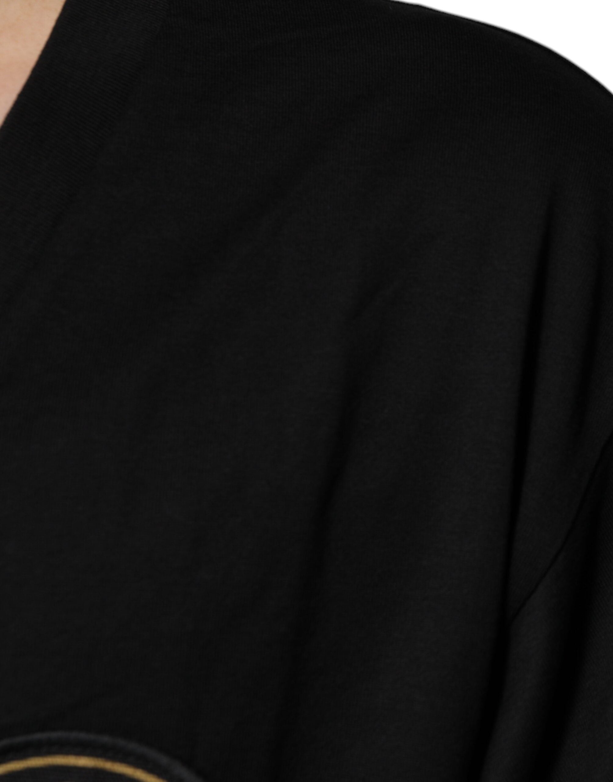 Tricou Dolce & Gabbana negru din bumbac cu mânecă scurtă și logo V-neck