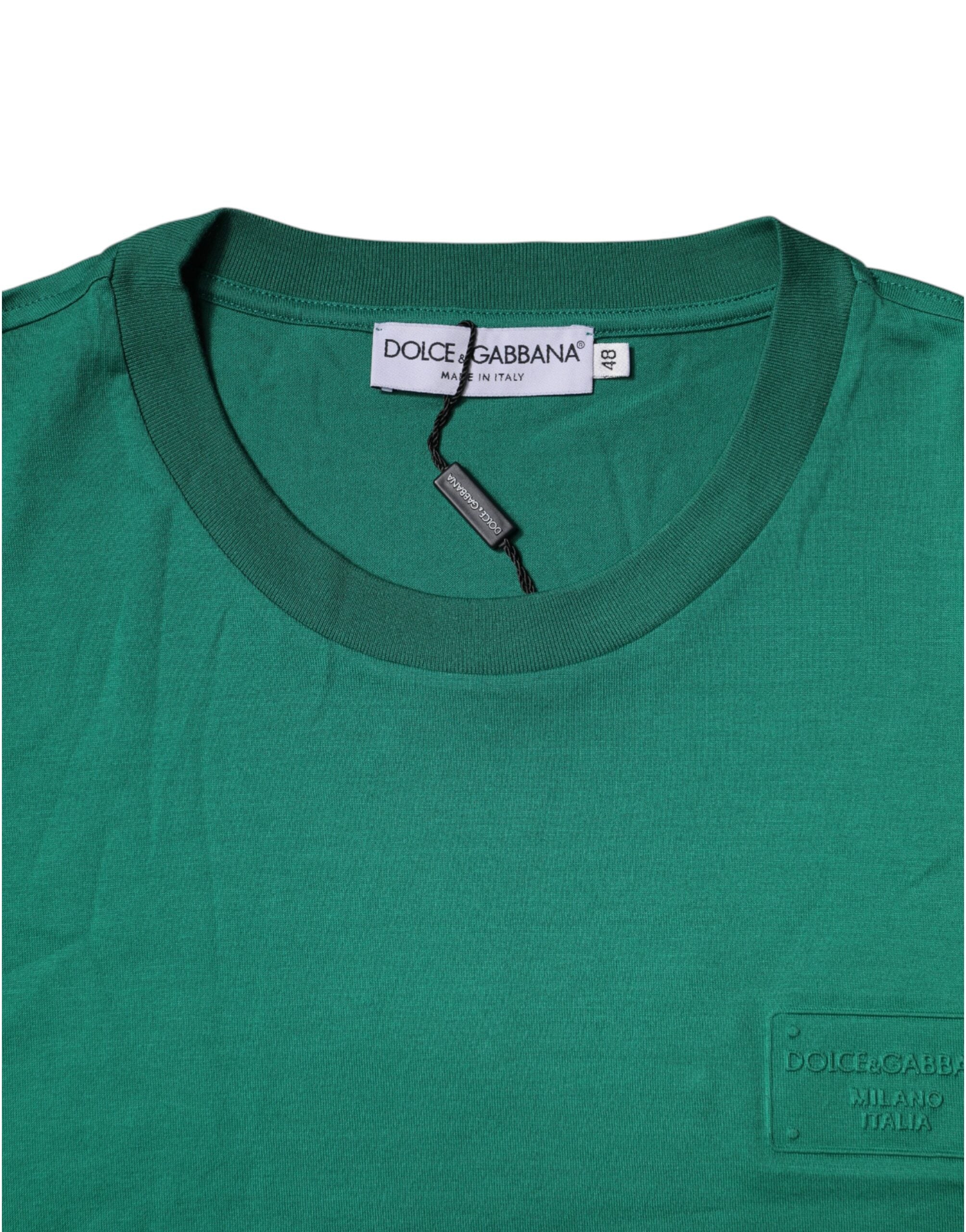 Tricou Dolce & Gabbana cu mânecă scurtă și guler rotund și logo verde