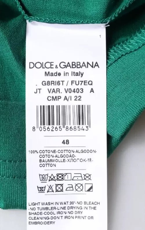 Tricou Dolce & Gabbana cu mânecă scurtă și guler rotund și logo verde