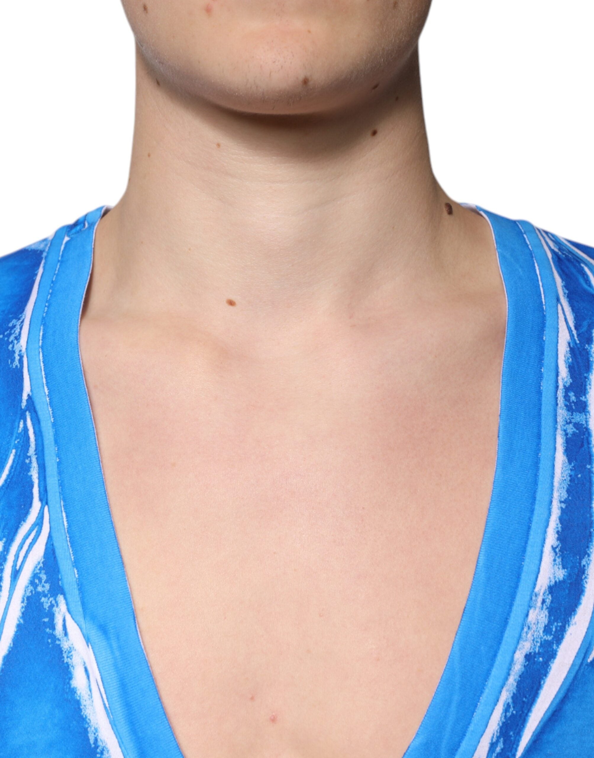 Tricou Dolce & Gabbana albastru din bumbac cu decolteu în V și mânecă scurtă