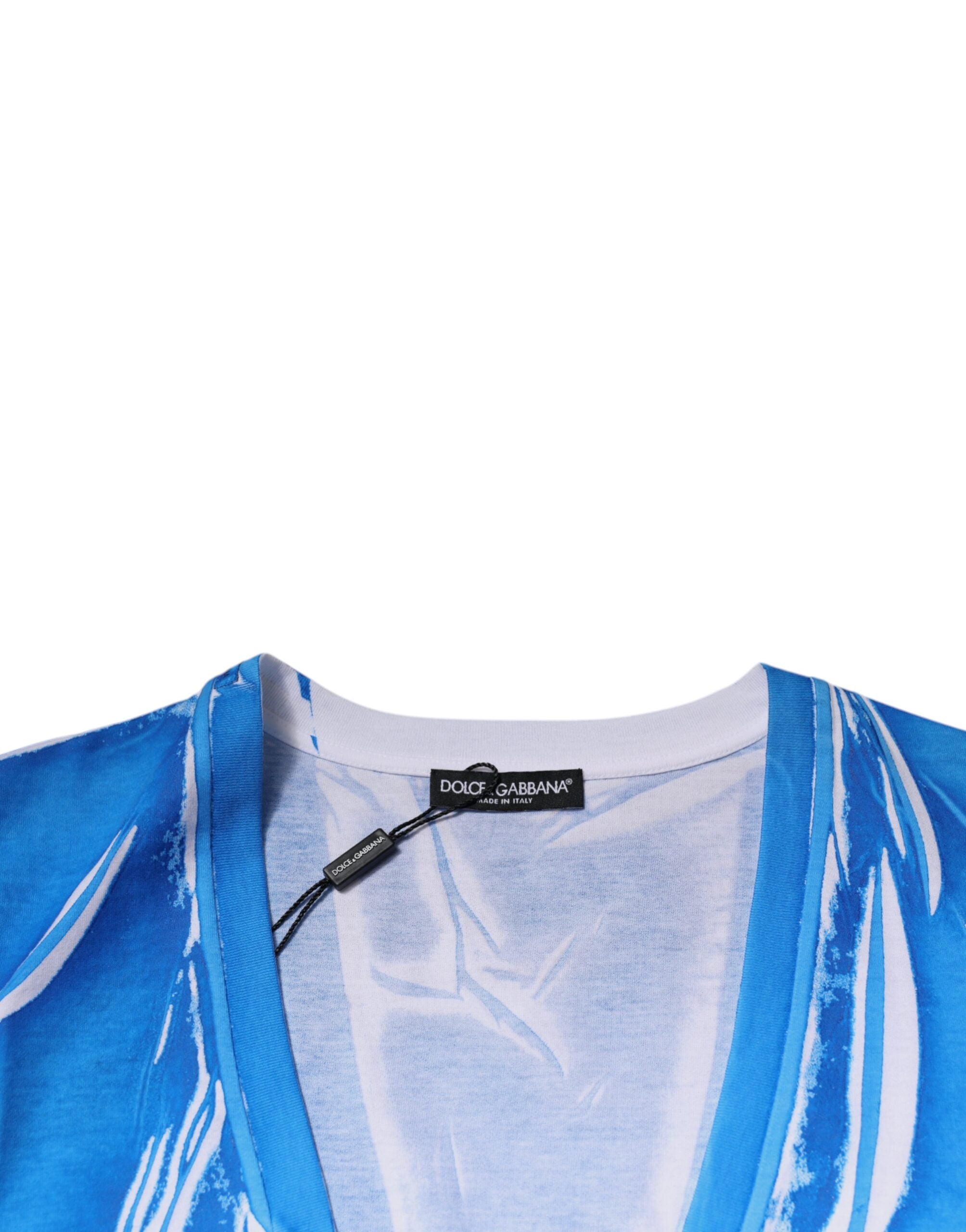 Tricou Dolce & Gabbana albastru din bumbac cu decolteu în V și mânecă scurtă