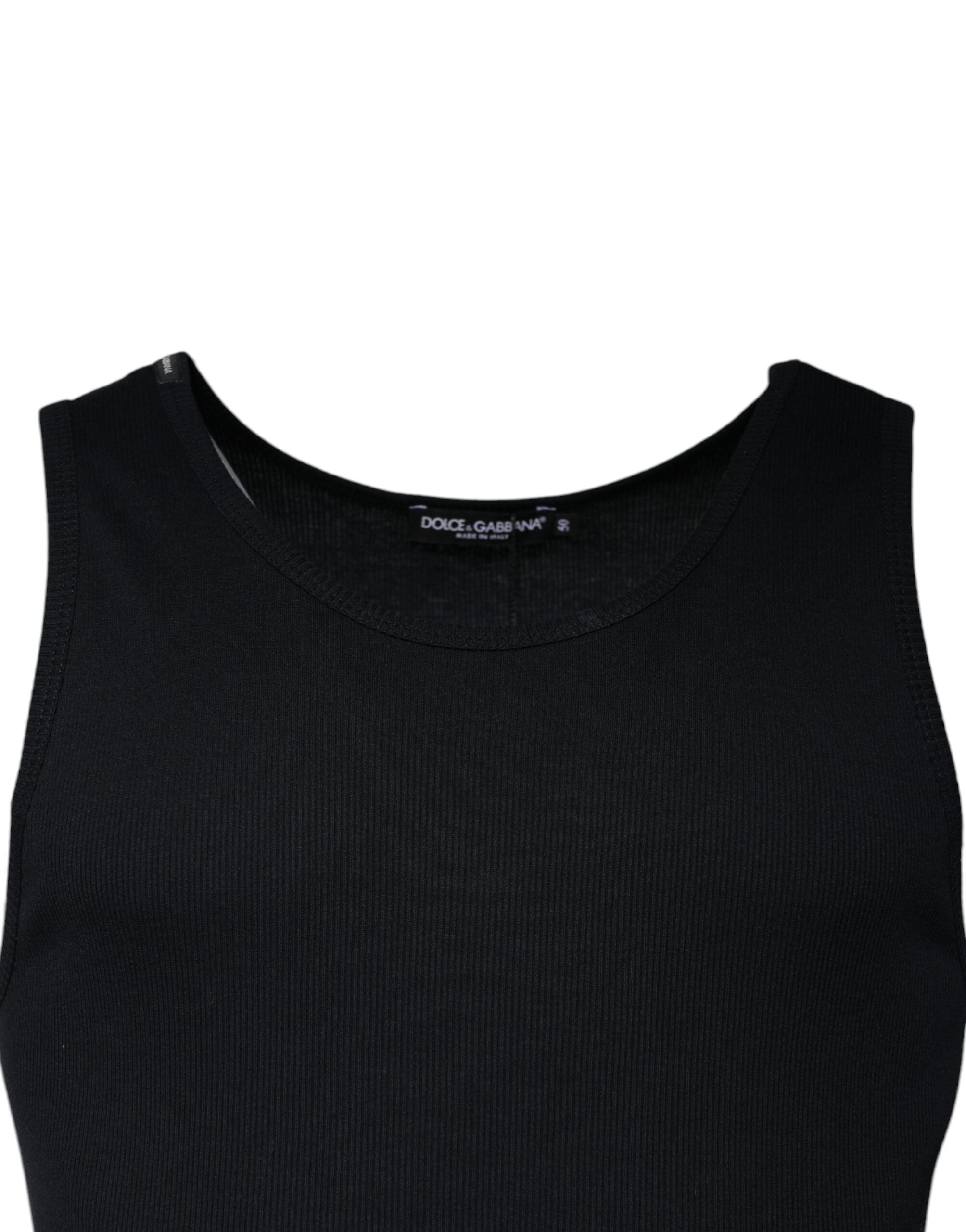 Tricou Dolce & Gabbana negru din bumbac, fără mâneci, cu guler rotund