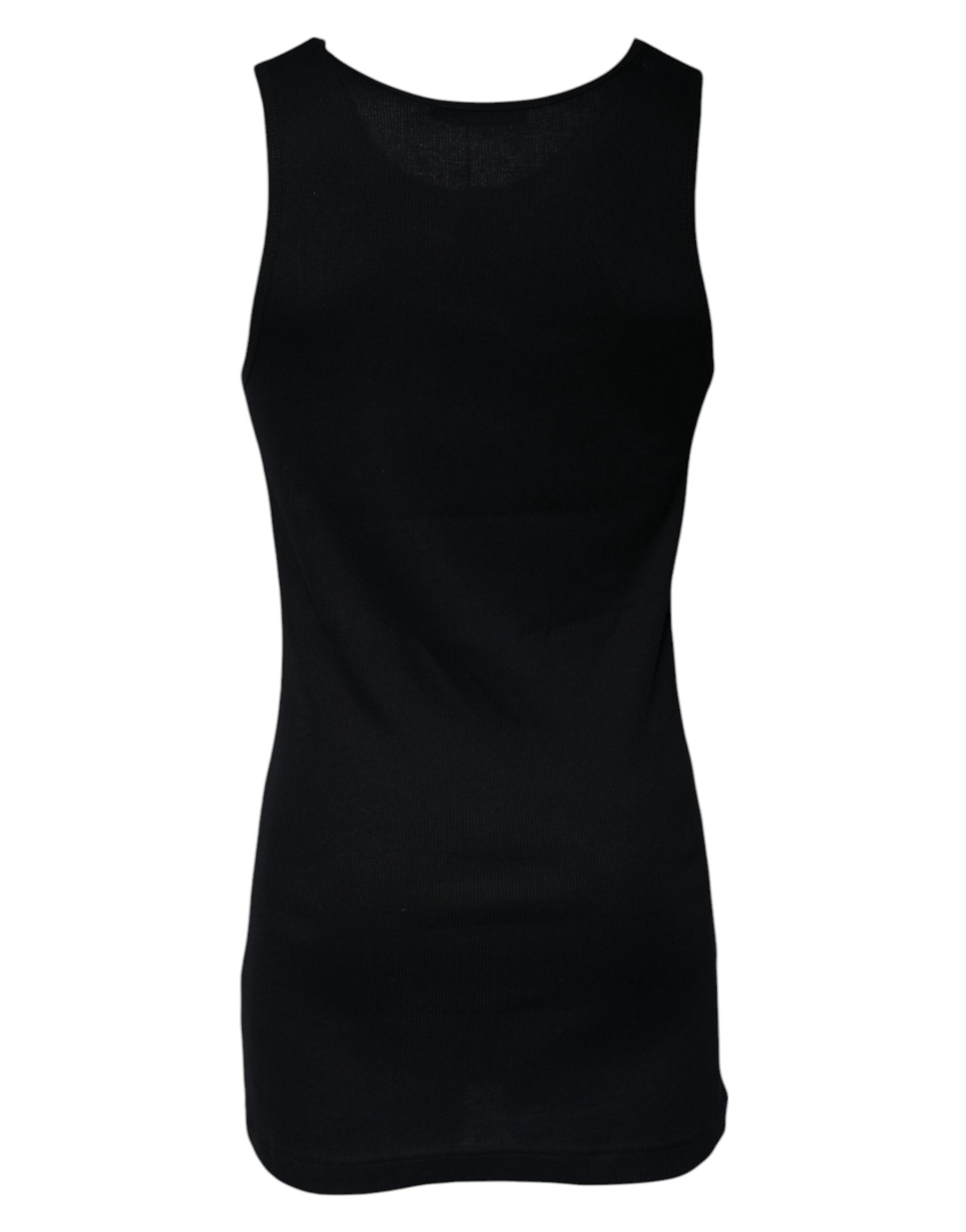 Tricou Dolce & Gabbana negru din bumbac, fără mâneci, cu guler rotund