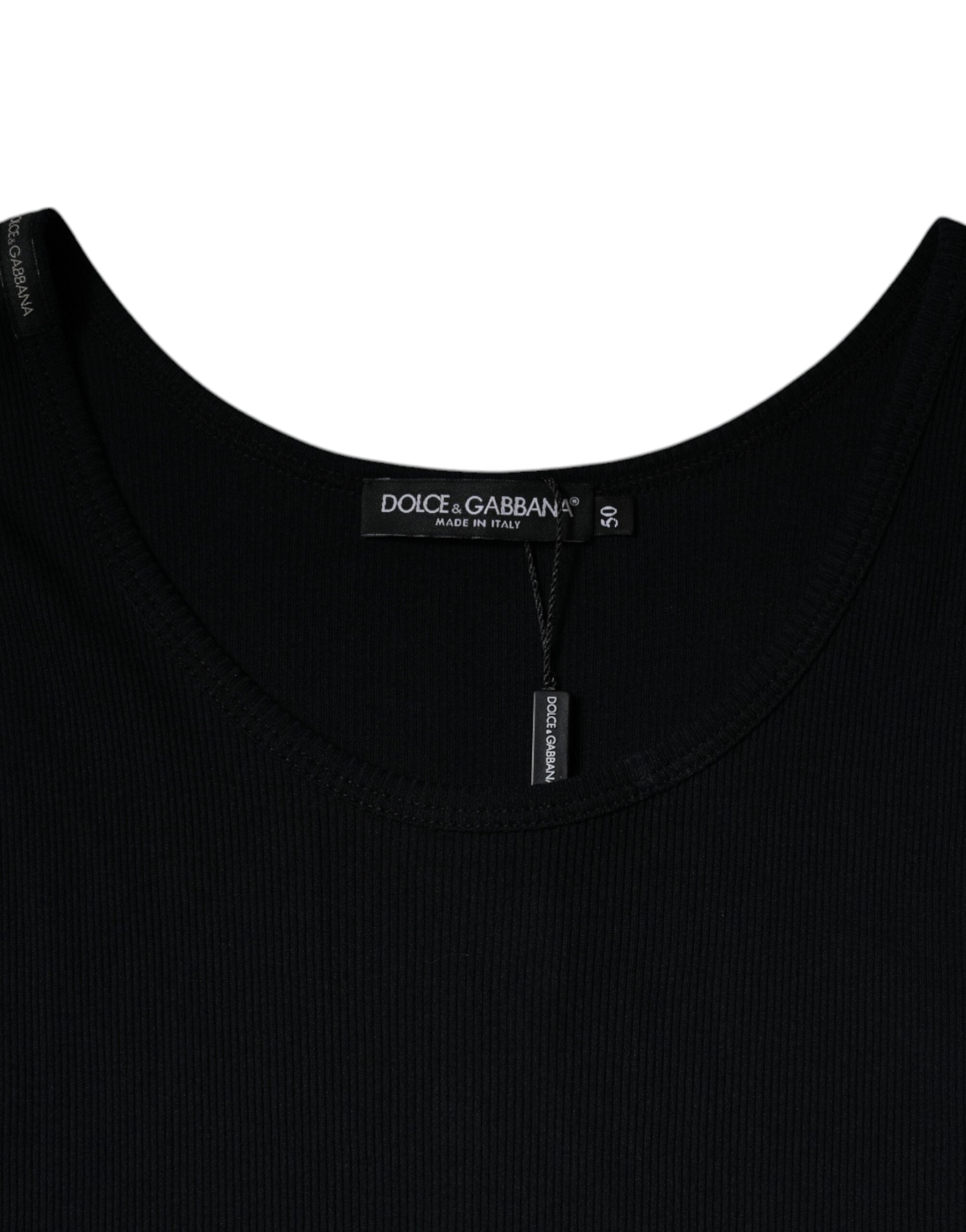 Tricou Dolce & Gabbana negru din bumbac, fără mâneci, cu guler rotund