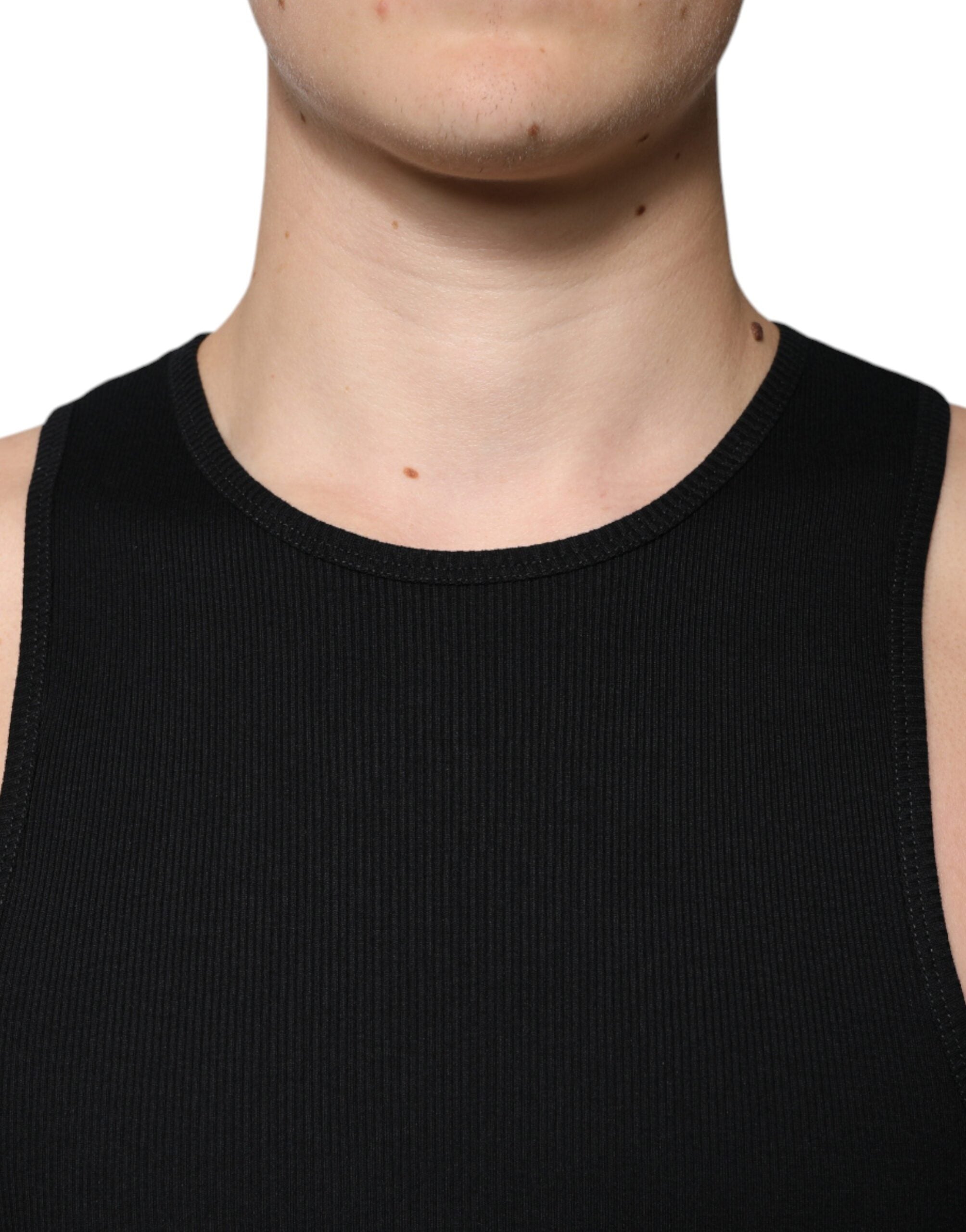 Tricou Dolce & Gabbana negru din bumbac, fără mâneci, cu guler rotund