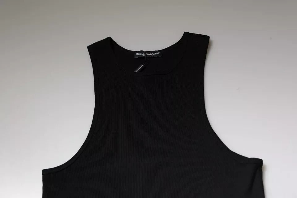 Tricou Dolce & Gabbana negru din bumbac, fără mâneci, cu guler rotund
