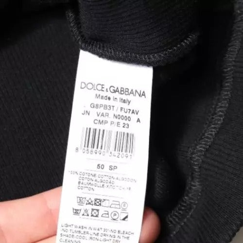 Tricou Dolce & Gabbana negru din bumbac, fără mâneci, cu guler rotund