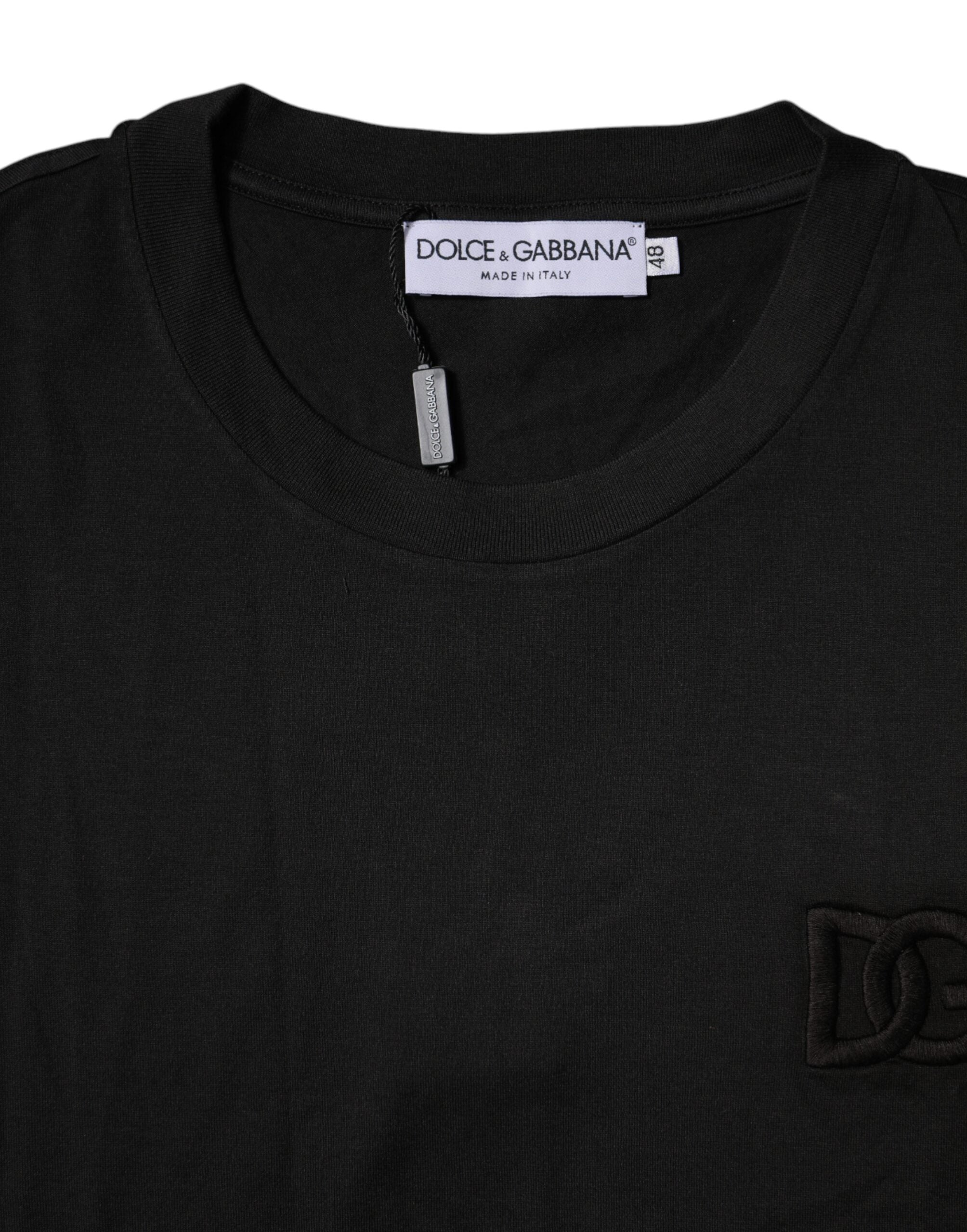 Dolce & Gabbana – Schwarzes T-Shirt aus Baumwolle mit Rundhalsausschnitt und kurzen Ärmeln