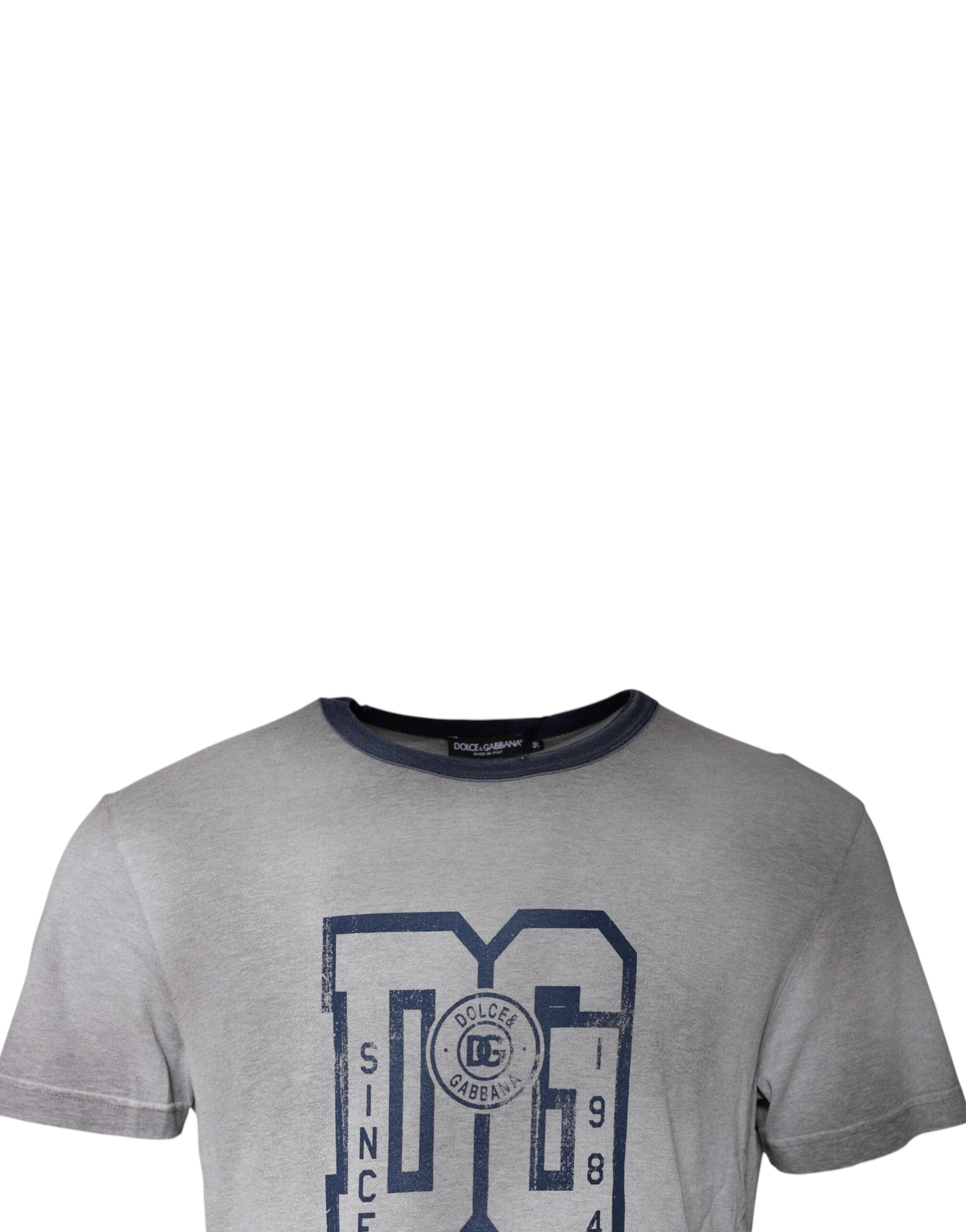 Dolce & Gabbana – Graues Baumwoll-T-Shirt mit Rundhalsausschnitt und Logo-Print