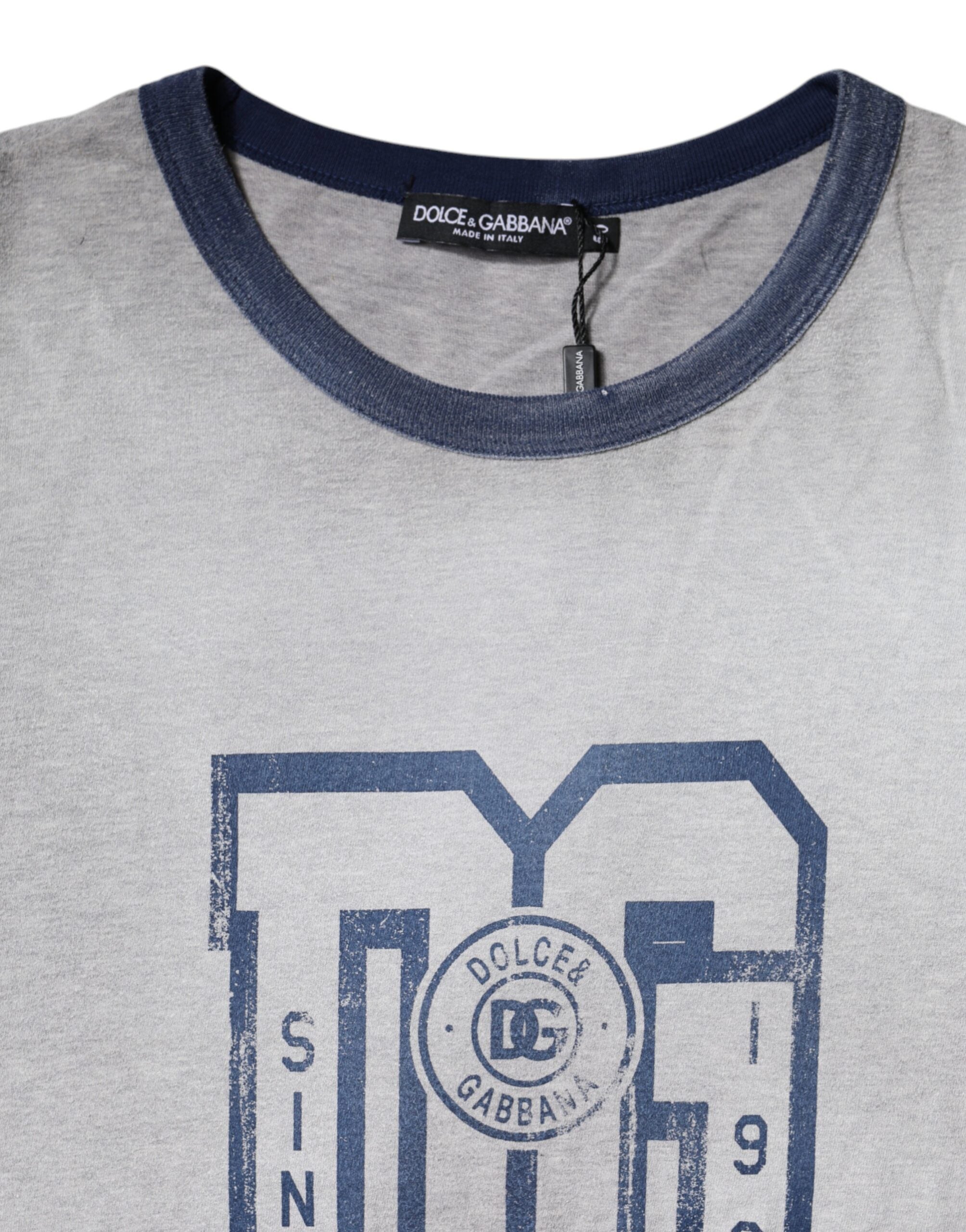 Dolce & Gabbana – Graues Baumwoll-T-Shirt mit Rundhalsausschnitt und Logo-Print