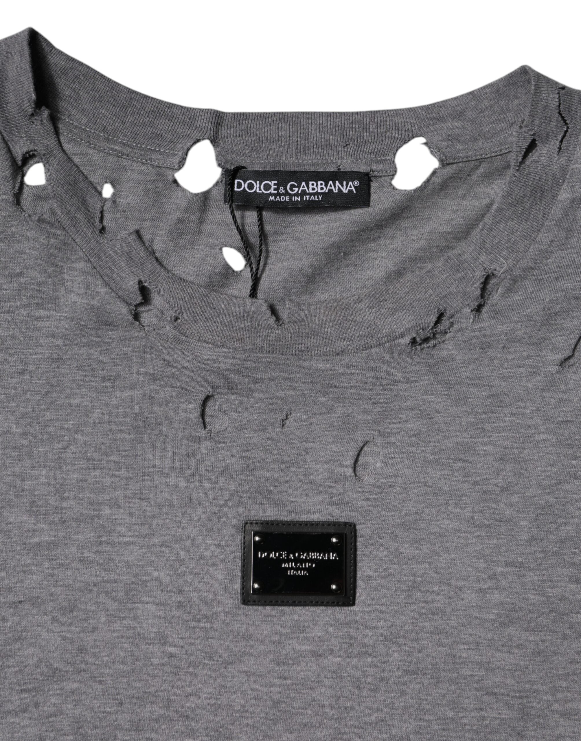 Dolce & Gabbana – Graues T-Shirt mit Rundhalsausschnitt und kurzen Ärmeln