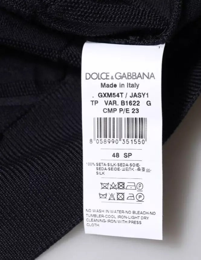 Dolce & Gabbana – Schwarzer Herren-Cardigan aus Seide mit Rundhalsausschnitt