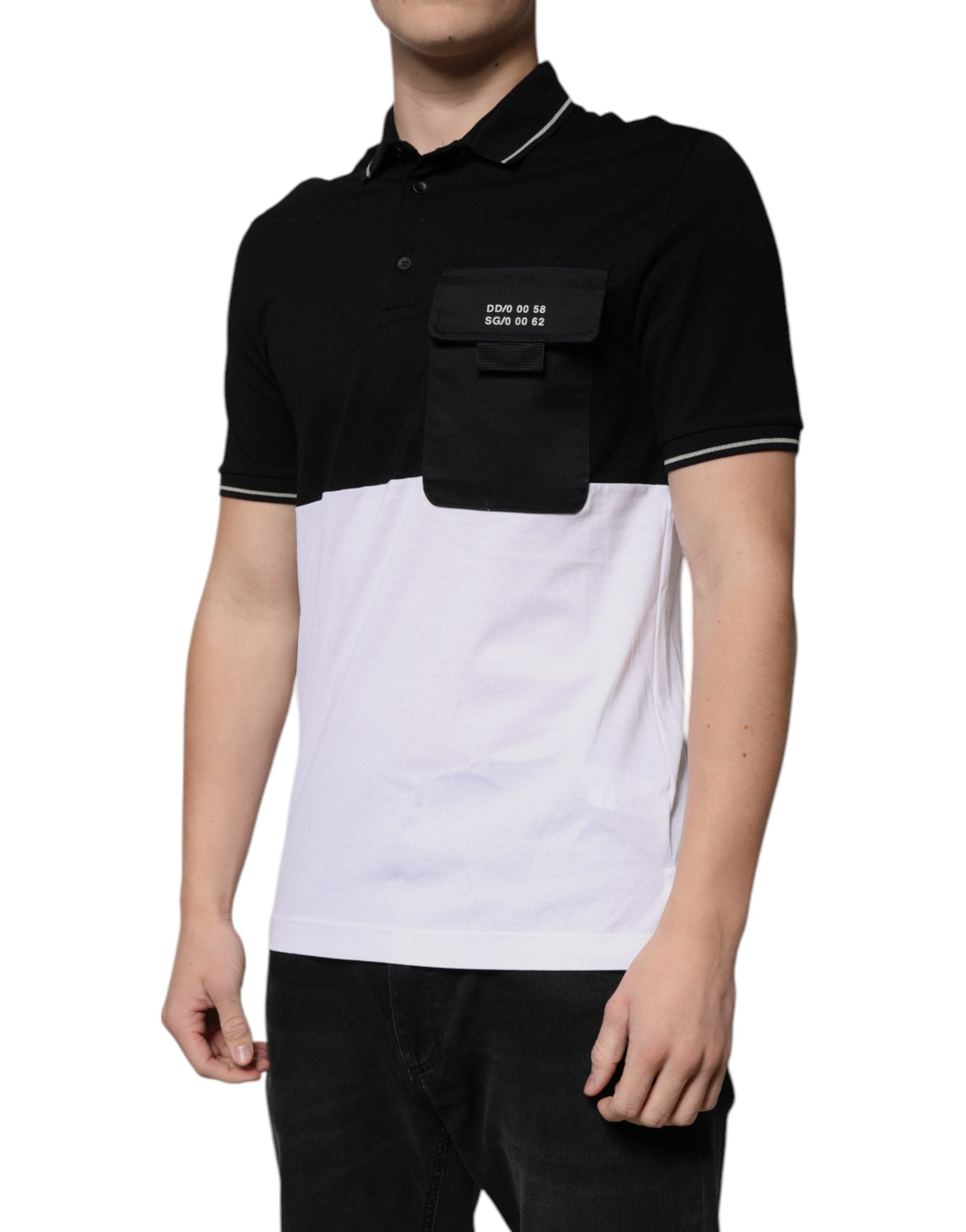 Tricou polo cu mânecă scurtă din bumbac alb-negru Dolce & Gabbana