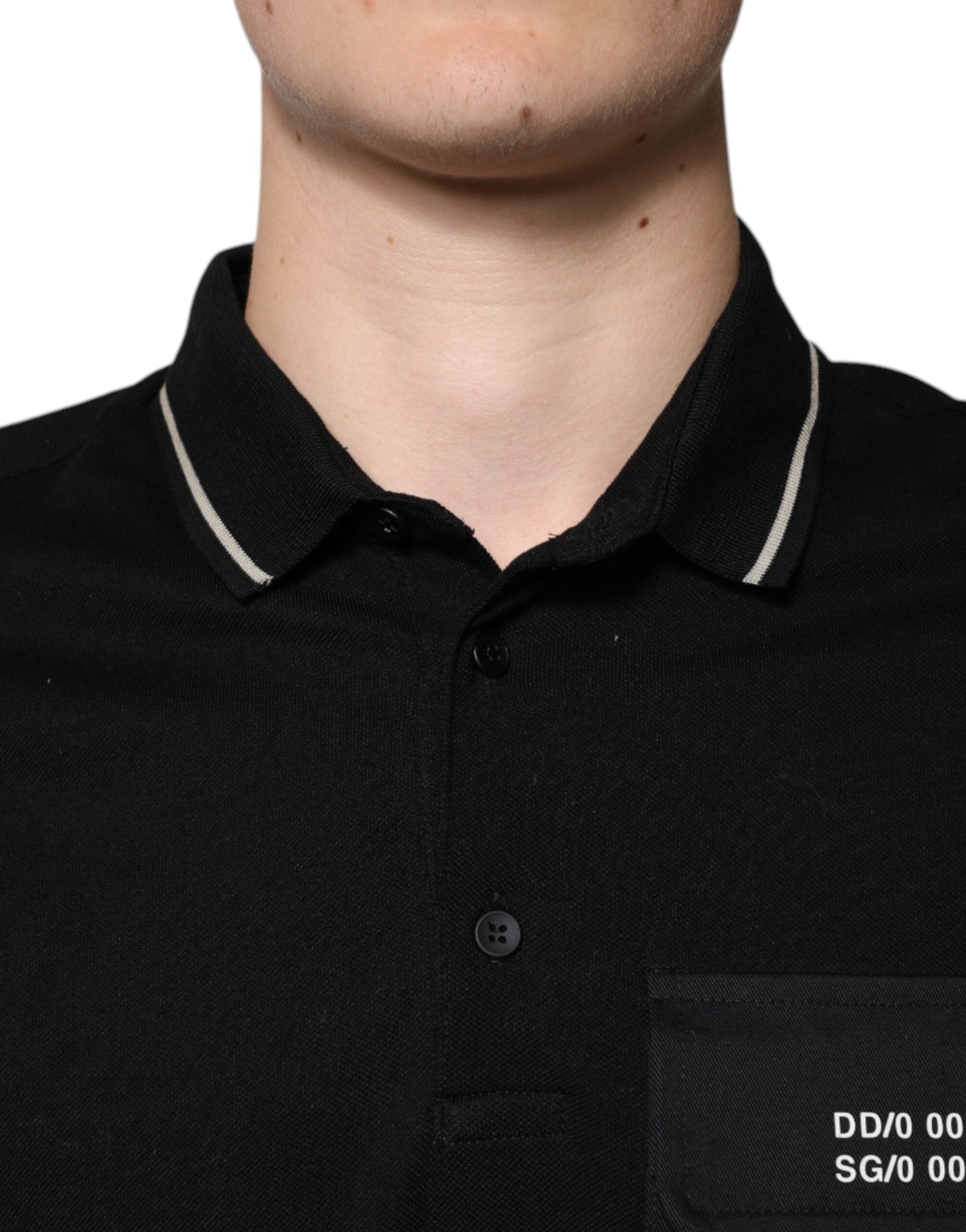 Tricou polo cu mânecă scurtă din bumbac alb-negru Dolce & Gabbana