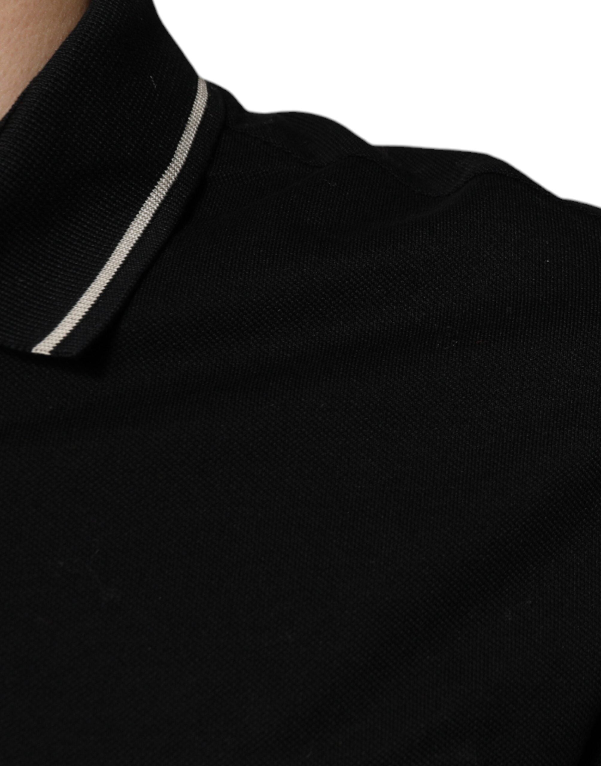 Tricou polo cu mânecă scurtă din bumbac alb-negru Dolce & Gabbana