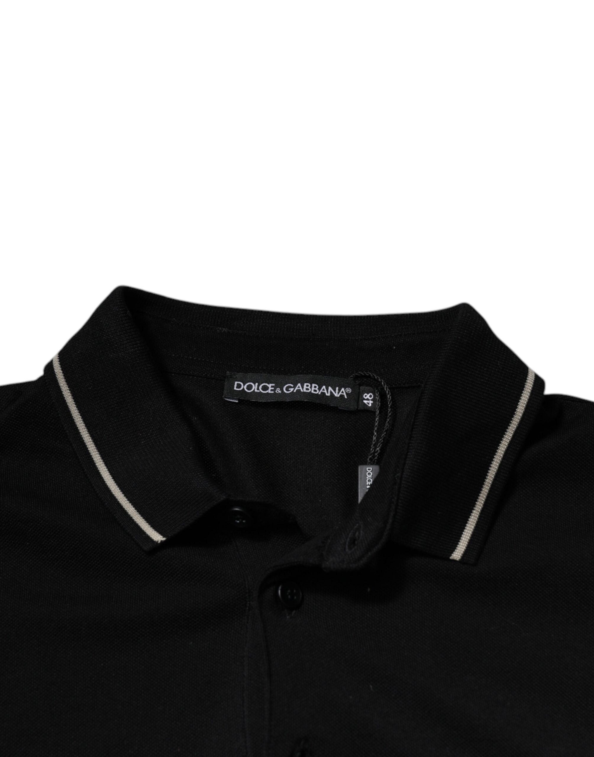 Tricou polo cu mânecă scurtă din bumbac alb-negru Dolce & Gabbana