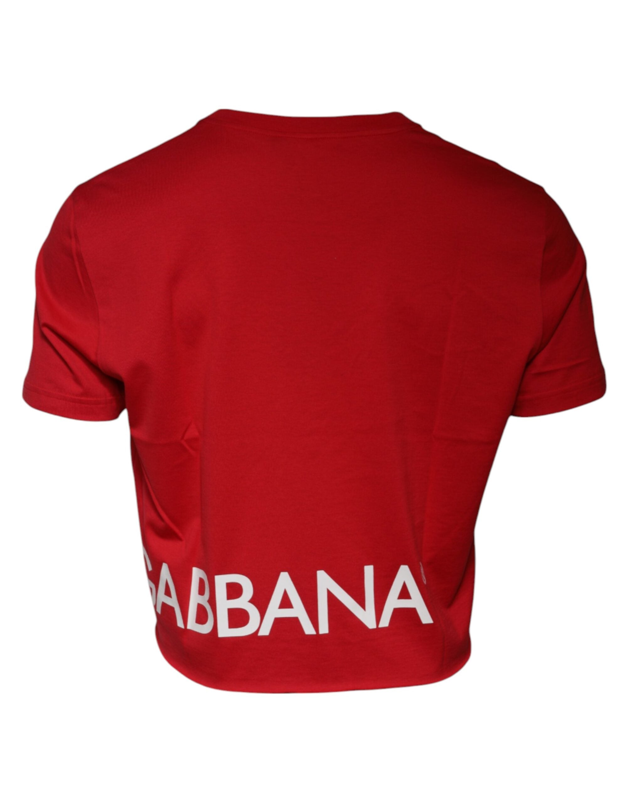 Tricou scurt cu guler rotund și imprimeu cu logo roșu Dolce & Gabbana